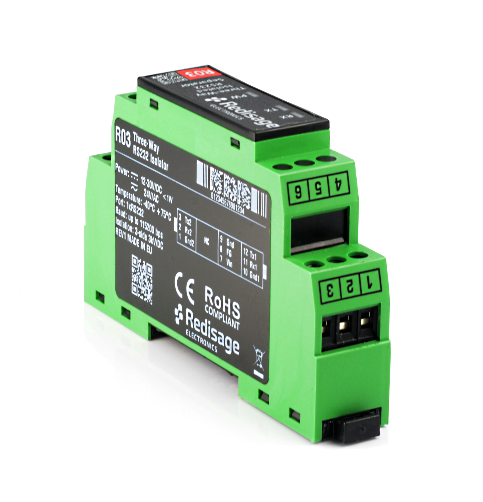 R03 RS232 Repeater Three-Way Isolation 3kV DC